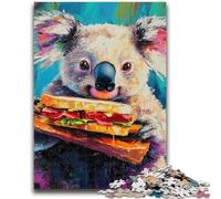 Puzzle da 1000 pezzi per adulti e ragazzi, Koala che mangia un hamburger, puzzle per adulti, gioco stimolante, ideale come regalo per tutta la famiglia (75x50cm)