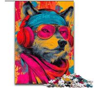 Puzzle da 1000 pezzi per adulti e ragazzi, lupo con cuffie, adatto a persone dai 14 anni in su Difficile da completare ma divertente e spiritoso Ottimo regalo dimensioni 50x75cm