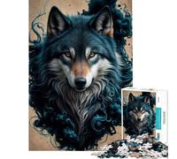 Puzzle da 1000 pezzi per adulti e ragazzi Lupo nel fumo blu Attività divertenti a casa Decorazione artistica per la casa Giochi per famiglie dai 14 anni in su (38x52cm)