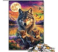 Puzzle da 1000 pezzi per adulti e ragazzi, Lupo sotto la luna, allena il cervello e le mani, regalo di compleanno unico per bambini dai 14 anni in su (dimensioni 26x38cm)