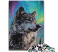 Puzzle da 1000 pezzi per adulti e ragazzi,Lupo sotto l'aurora,puzzle per adolescenti,per ammazzare il tempo durante le vacanze a casa,con pezzi completamente interconnessi e di forma casuale (26x38cm)