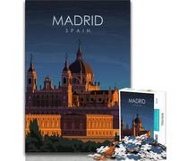Puzzle da 1000 pezzi per adulti e ragazzi, Madrid, Spagna di notte, arte, giocattoli, giochi educativi, decorazioni per la casa uniche e regali antistress (38x26cm)