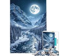 Puzzle da 1000 pezzi per adulti e ragazzi montagna invernale con fiume sotto la luna piena gioco rilassante taglio di precisione ideale come regalo (dimensioni 38x26cm)