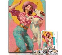 Puzzle da 1000 pezzi per adulti e ragazzi, motivo: cane cowgirl tra i fiori di campo, puzzle per adulti, antistress, sfida difficile, giocattoli per la decorazione della casa (dimensioni 75x50cm)