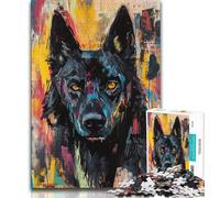 Puzzle da 1000 pezzi per adulti e ragazzi, motivo: cane lupo nero, antistress, per ammazzare il tempo, lista dei desideri con Babbo Natale (dimensioni 38x26cm)