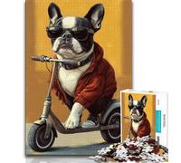 Puzzle da 1000 pezzi per adulti e ragazzi, motivo: carlino che gioca con lo skateboard, gioco educativo per famiglie con pezzi completamente interconnessi di forma casuale (38x26cm)