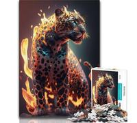 Puzzle da 1000 pezzi per adulti e ragazzi, motivo: fuoco, fiamme, fantasia, giaguaro, ideale come regalo per tutta la famiglia, adatto a bambini di età compresa tra 14 e 18 anni (dimensioni 38x26cm)