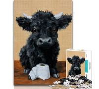 Puzzle da 1000 pezzi per adulti e ragazzi, mucca nera che gioca con la carta igienica, gioco stimolante, ideale come regalo per tutta la famiglia (75x50cm)