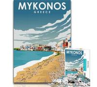 Puzzle da 1000 pezzi per adulti e ragazzi, Mykonos, viaggi artistici greci, giocattoli educativi per l'apprendimento, giochi per famiglie, migliorano l'amore tra coppie (38x26cm)