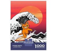 Puzzle Da 1000 Pezzi Per Adulti E Ragazzi Orange Cat Surfing Giant Wave Puzzle Per Adulti Giochi Rilassanti Decorazione Per La Casa Regali Unici Per Compleanno E Natale 38x26cm/1000pcs