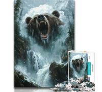 Puzzle da 1000 pezzi per adulti e ragazzi, paesaggio con orso bruno nella foresta, antistress, per ammazzare il tempo in casa, con poster abbinato e foglio di quiz (75x50cm)