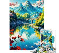 Puzzle da 1000 pezzi per adulti e ragazzi paesaggio montano e fluviale sereno Gioco interattivo donne compleanni e occasioni speciali (dimensioni 38x52cm)