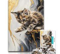 Puzzle da 1000 pezzi per adulti e ragazzi, puzzle da 1000 pezzi "Gatto d'oro", con poster abbinato e foglio di quiz per età 14+, 50x75cm