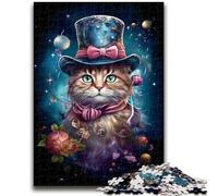 Puzzle da 1000 pezzi per adulti e ragazzi, puzzle del gatto col cappello per ragazzi, ammazza il tempo durante le vacanze a casa con poster abbinato e foglio di quiz (50x75cm)