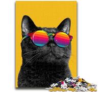 Puzzle da 1000 pezzi per adulti e ragazzi, puzzle del gatto nero con gli occhiali per ragazzi, con poster abbinato e foglio di quiz per bambini dai 14 anni in su (50x75cm)