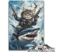 Puzzle da 1000 pezzi per adulti e ragazzi, puzzle di gatti e squali per adolescenti, per ammazzare il tempo in vacanza con poster abbinato e foglio di quiz (26x38cm)