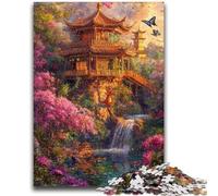 Puzzle da 1000 pezzi per adulti e ragazzi, puzzle in stile tempio cinese per adolescenti, per ammazzare il tempo durante le vacanze, con poster abbinato e foglio di quiz (26x38cm)