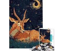 Puzzle da 1000 pezzi per adulti e ragazzi raffigurante un'antilope a riposo sotto un cielo stellato Puzzle rilassante per adulti con taglio di precisione ideale come regalo (dimensioni 38x26cm)