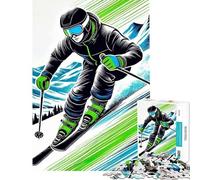 Puzzle da 1000 pezzi per adulti e ragazzi raffigurante uno sciatore su una pista di montagna Puzzle di arte digitale per adulti gioco pratico regalo per donne compleanno e regali unici (38x26cm)