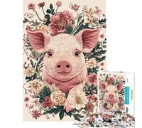 Puzzle da 1000 pezzi per adulti e ragazzi ritratto di maialino con composizione floreale gioco rilassante per adulti taglio di precisione ideale come regalo (dimensioni 38x52cm)