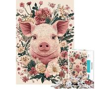 Puzzle da 1000 pezzi per adulti e ragazzi ritratto di maialino con composizione floreale gioco rilassante per adulti taglio di precisione ideale come regalo (dimensioni 50x75cm)