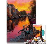 Puzzle da 1000 pezzi per adulti e ragazzi Romantico di Amsterdam, antistress per trascorrere il tempo libero in casa con poster abbinato e foglio di quiz (38x26cm)