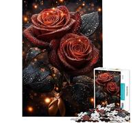 Puzzle da 1000 pezzi per adulti e ragazzi rose rosse con gocce di rugiada gioco per famiglie decorazione da parete compleanno e Natale (dimensioni 38x26cm)
