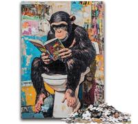 Puzzle da 1000 pezzi per adulti e ragazzi, Scimpanzé sul water, puzzle da 1000 pezzi, con poster abbinato e foglio di quiz per bambini dai 14 anni in su (50x75cm)