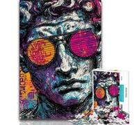 Puzzle da 1000 pezzi per adulti e ragazzi, statua del David di Michelangelo in stile pop-art, antistress, per ammazzare il tempo durante le vacanze, con poster abbinato e foglio di quiz (75x50cm)