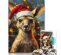 Puzzle da 1000 pezzi per adulti e ragazzi, tema: Canguro di Natale, antistress, per ammazzare il tempo in casa, con poster abbinato e foglio di quiz (75x50cm)