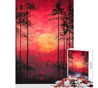 Puzzle da 1000 pezzi per adulti e ragazzi "Tramonto rosso nella foresta" gioco educativo un'opera d'arte antistress Ogni pezzo è unico - (38x26cm)