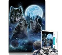 Puzzle da 1000 pezzi per adulti e ragazzi tre lupi e luna piena puzzle per adulti giochi educativi decorazione per la casa adatto per la decorazione del desktop 38x26cm