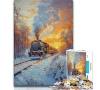 Puzzle da 1000 pezzi per adulti e ragazzi, treno sulla neve, tramonto, difficile da completare ma divertente e umoristico, compleanni e anniversari (38x26cm)