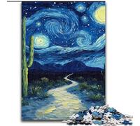 Puzzle da 1000 pezzi per adulti e ragazzi, Van Gogh, cielo notturno, cactus, per età 14+, adatto per coppie, attività divertenti a casa, regalo di compleanno, regali di viaggio (dimensioni 26x38cm)