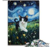 Puzzle da 1000 pezzi per adulti e ragazzi Van Gogh Night Sky Cat, giochi educativi per la decorazione della casa, ideale come regalo per tutta la famiglia dimensioni 50x75cm