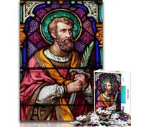 Puzzle da 1000 pezzi per adulti e ragazzi, Vetrata colorata di San Giovanni Battista, Giochi divertenti, Decorazione murale, Regali unici per compleanno e Natale, 38x26cm