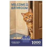 Puzzle Da 1000 Pezzi Per Adulti E Ragazzi Welcome to The Bathroom Orange Cat Puzzle Per Adulti Giocattolo Decorazione Da Parete Corsa Di Velocità Manuale Difficile E Sfida 52x38cm/1000pcs