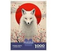 Puzzle Da 1000 Pezzi Per Adulti E Ragazzi White Fox with Red Sun Puzzle Per Adulti Giocattolo Decorazione Da Parete Decorazione Da Parete Interazione Genitore-figlio 52x38cm/1000pcs