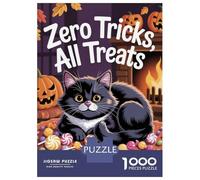 Puzzle Da 1000 Pezzi Per Adulti E Ragazzi Zero Tricks, All Treats Halloween Cat Puzzle Per Adulti Gioco Per Famiglie Decorazione Per La Casa Compleanno E Regali Unici 38x26cm/1000pcs