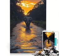 Puzzle da 1000 pezzi per adulti: Elefante che attraversa il fiume al tramonto, gioco impossibile, sfida difficile, per rafforzare l'amore tra le coppie 50x75cm
