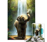 Puzzle da 1000 pezzi per adulti elefante che si gode una cascata nella giungla Puzzle per famiglie ideale per le vacanze a casa o come regalo per tutta la famiglia (dimensioni 38x52cm)