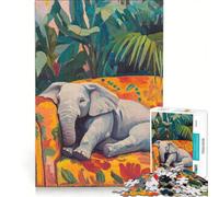 Puzzle da 1000 pezzi per adulti: Elefante che sonnecchia sul divano, gioco pratico, migliora la memoria, ideale come regalo per tutta la famiglia 50x75cm