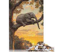 Puzzle da 1000 pezzi per adulti, elefante su un albero al tramonto, puzzle in legno per adolescenti, regali per adulti e adolescenti dai 12 anni in su, 1000 pezzi (75x50 cm)