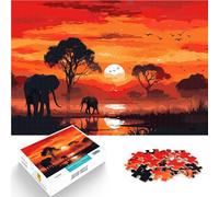 Puzzle da 1000 pezzi per adulti Elefanti Africa Tramonto Giocattolo educativo per l'apprendimento Adatto per la decorazione del desktop 75x50cm