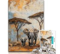 Puzzle da 1000 pezzi per adulti, elefanti africani, impegnativo e difficile, con pezzi completamente interconnessi e di forma casuale, 38x26cm