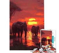 Puzzle da 1000 pezzi per adulti "Elefanti al tramonto" gioco intellettuale gioco per famiglie adatto alle coppie ottimo regalo per gli amanti dei giochi (dimensioni 50x75cm)