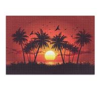 Puzzle da 1000 pezzi per adulti, elefanti bianchi, idea regalo, natura, fiore, stampa animale, tramonto, palme, cielo arancione, 75 x 50 cm