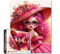 Puzzle da 1000 pezzi per adulti elegante capelli rosa ragazza puzzle per adulti vestito glamour e cappello elegante bambola alla moda puzzle arte per donne famiglia personaggio unico puzzle per