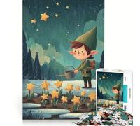Puzzle da 1000 pezzi per adulti: Elfo che annaffia stelle e fiori di notte, gioco pratico, migliora la memoria, ideale come regalo per tutta la famiglia 50x75cm