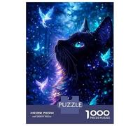 Puzzle Da 1000 Pezzi Per Adulti Enchanted Black Cat with Magical Birds Puzzle Rompicapo Gioco Di Logica Gara Di Velocità Manuale Ottimo Regalo Per I Giocatori 38x26cm/1000pcs